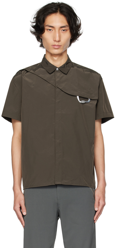 Heliot Emil Carabiner-detail Short-sleeve Shirt In Chocolate Brown