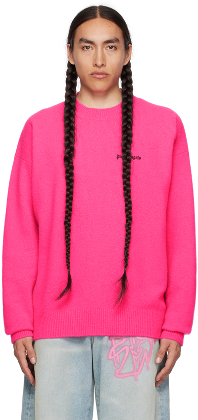 Palm Angels Logo-embroidered Wool-blend Jumper In Fuchsia,black