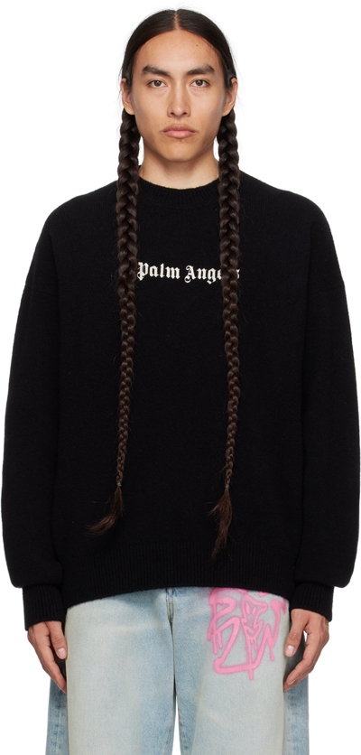 Palm Angels Logo-intarsia Crew-neck Jumper In Black,white