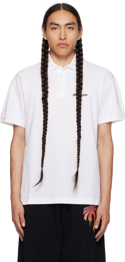 Palm Angels White Embroidered Polo In White Black
