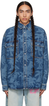 Palm Angels Printed Denim Oversize Shirt In Blue