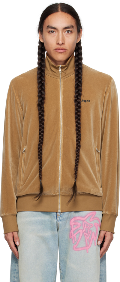 Palm Angels Beige Embroidered Track Jacket In Neutrals