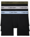 Calvin Klein Microfiber Stretch Wicking Boxer Briefs, Pack Of 3 In Black Bodies W/ Dark Olive/dapple Grey,