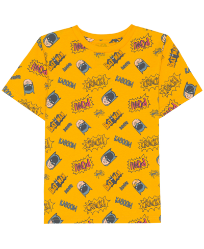 Hybrid Little Boys Batman All Over Print Short Sleeves T-shirt In Gold
