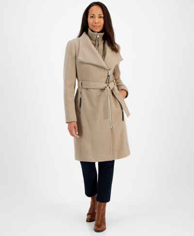 Calvin Klein Womens Wool Blend Belted Wrap Coat, Created For Macys In Soft Wheat