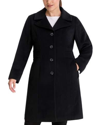 Anne Klein Women's Plus Size Single-breasted Walker Coat, Created For Macy's In Black