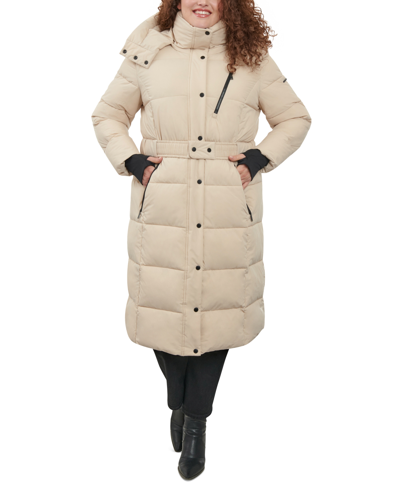 Bcbgeneration Women's Plus Size Hooded Puffer Coat, Created For Macy's In Putty