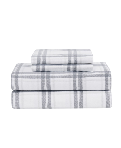 London Fog Super Soft 165 Gsm Cotton Flannel 4 Piece Sheet Set, Queen In Gray Plaid