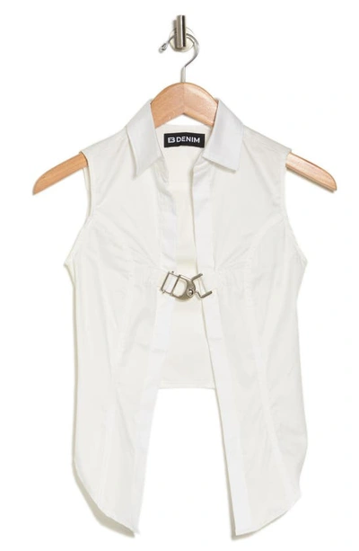 Eb Denim Buckle Sleeveless Crop Blouse In White