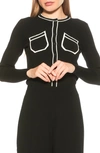 ALEXIA ADMOR CLOVER RIBBED KNIT BUTTON DOWN CARDIGAN