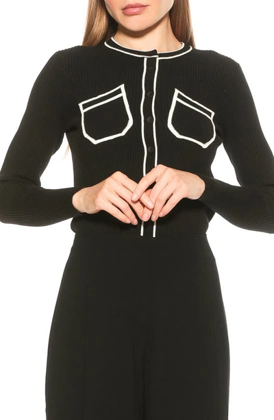Alexia Admor Clover Ribbed Knit Button Down Cardigan In Black