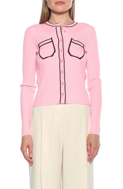 Alexia Admor Clover Ribbed Knit Button Down Cardigan In Pink