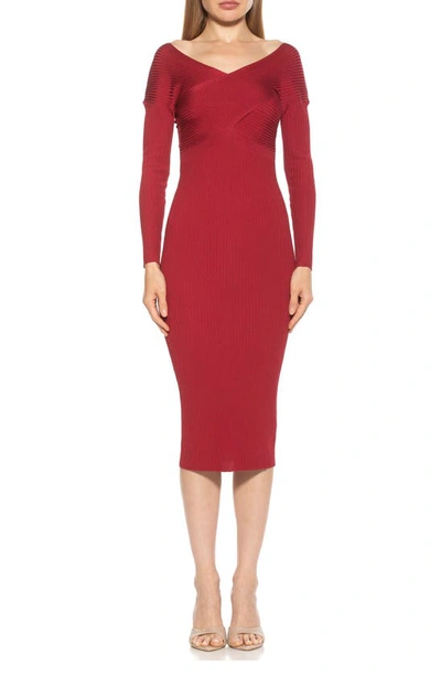 Alexia Admor Ribbed Long Sleeve Dress In Burgundy