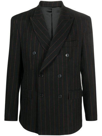 Family First Pinstripe-pattern Double-breasted Blazer In Black