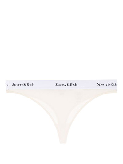 Sporty And Rich Sporty & Rich Logo Waistband Thong Brief In Beige