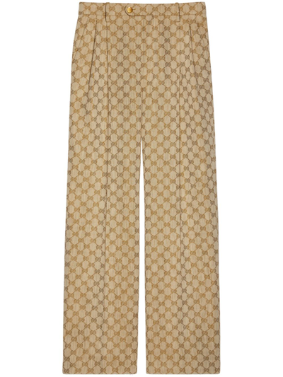 Gucci Gg Jacquard Tailored Trousers In Brown