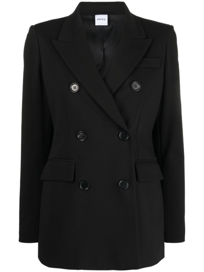 Aspesi Long-sleeved Double-breasted Blazer In Black