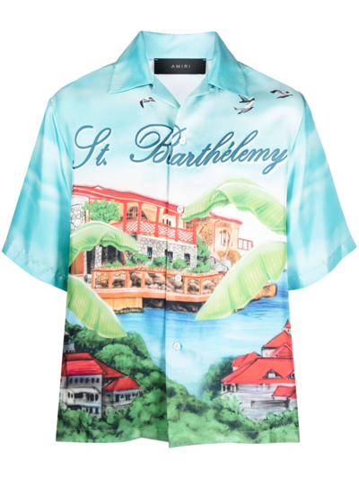 Amiri Eden Rock-print Silk Bowling Shirt In Neutral