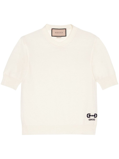 Gucci Horsebit-intarsia Wool T-shirt In Ivory