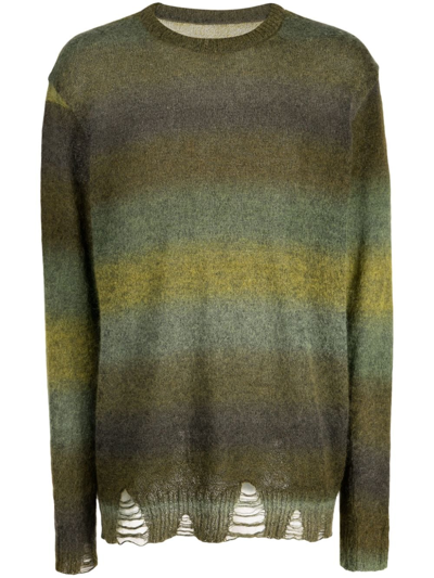 Song For The Mute Striped Crew-neck Jumper In Green