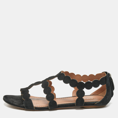 Pre-owned Alaïa Black Suede Scallop Flat Sandals Size 39