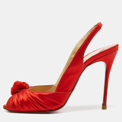 Pre-owned Christian Louboutin Red Satin Jenny Slingback Pumps Size 39