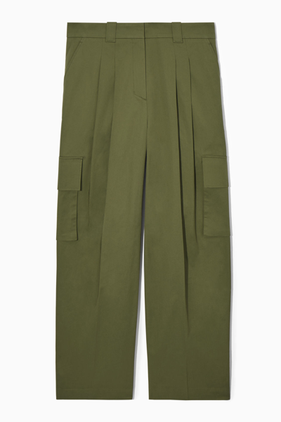 Cos Barrel-leg Cargo Trousers In Green