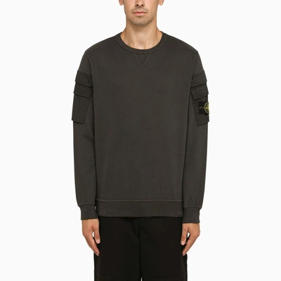 Stone Island Lead Grey Crewneck Sweatshirt With Pockets In Gray