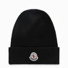 Moncler Black Logo Ribbed Knit Beanie Hat In Black