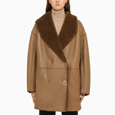 Loulou Studio Namo Oversized Double-breasted Shearling Coat In Brown