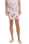 JEN7 BY 7 FOR ALL MANKIND FLORAL PRINT FRAYED DENIM PENCIL SKIRT