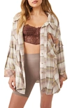 Free People Fallin' For Flannel Oversize Pajama Shirt In Neutral