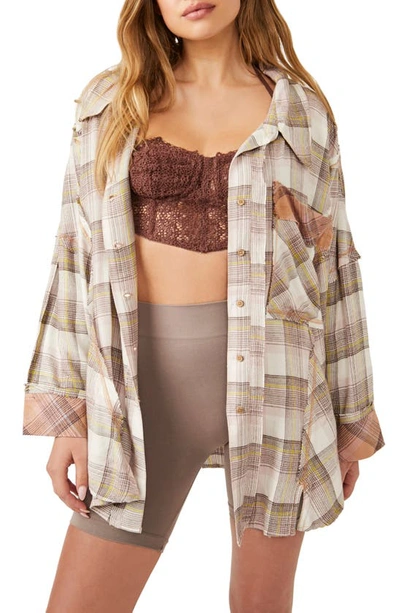 Free People Fallin' For Flannel Oversize Pyjama Shirt In Olay And Gren Combo