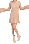 En Saison Emily Rib Long Sleeve A-line Minidress In Rose Gold