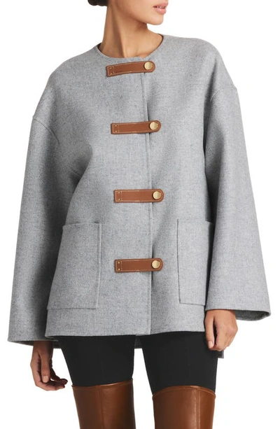St John Double Face Wool And Cashmere Blend Tab Front Jacket In Heather Gray