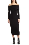 CHARLES HENRY OFF THE SHOULDER LONG SLEEVE RIB SWEATER DRESS