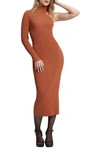 Bardot Asymmetric Single Long Sleeve Midi Dress In Toffee