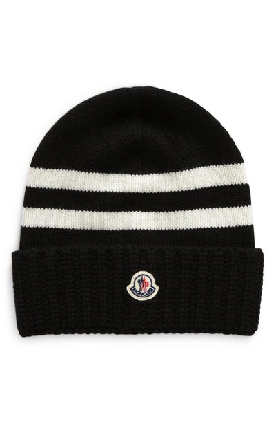 Moncler Stripe Wool Cashmere Hat In Black