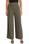 Open Edit Relaxed Waist Wide Leg Trousers In Green City