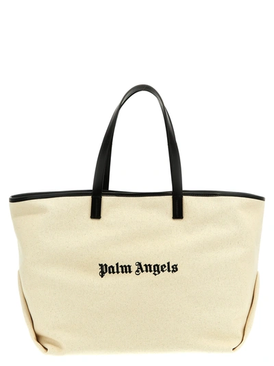 Palm Angels Logo Embroidery Shopping Bag In White/black