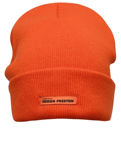 Heron Preston Logo-tag Wool Beanie In Orange