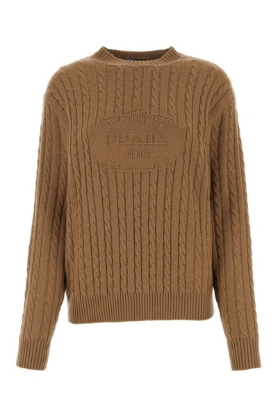 Prada Woman Camel Cashmere Sweater In Brown