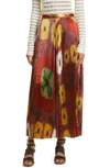 Ulla Johnson Rami Shiny Pleated Floral Satin Midi Skirt In Medallion