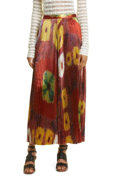 Ulla Johnson Rami Shiny Pleated Floral Satin Midi Skirt In Multi