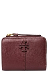 Tory Burch Mcgraw Bifold Leather Wallet In Muscadine/gold