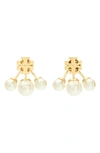 Tory Burch Kira Imitation Pearl Front To Back Earrings In Gold Tone In Tory Gold / Cream
