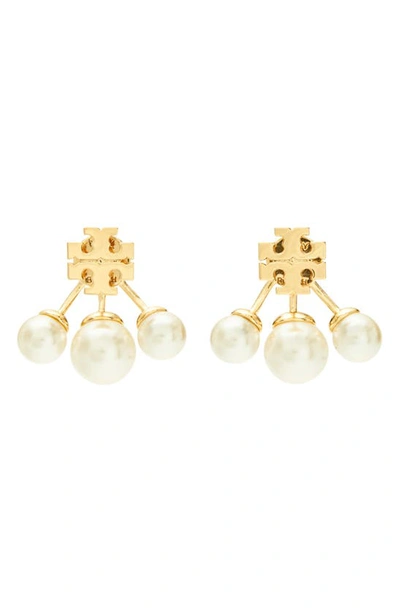 Tory Burch Kira Imitation Pearl Front/back Earrings In Tory Gold/cream