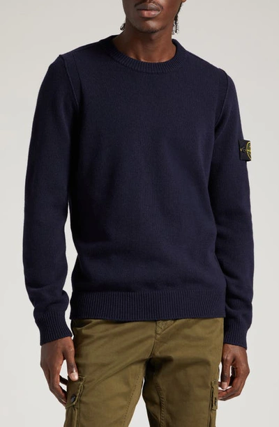 Stone Island Round Neck Sweater With Logo Patch In Blue