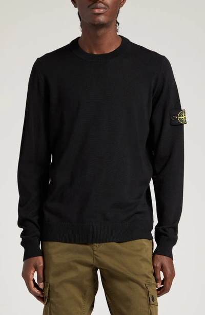Stone Island Round Neck Sweater With Logo Patch In Black