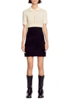 Sandro Solene Short Sleeve Sheer Pointelle Crop Sweater In Black